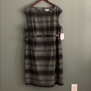 Calvin Klein Gray Striped Midi Dress